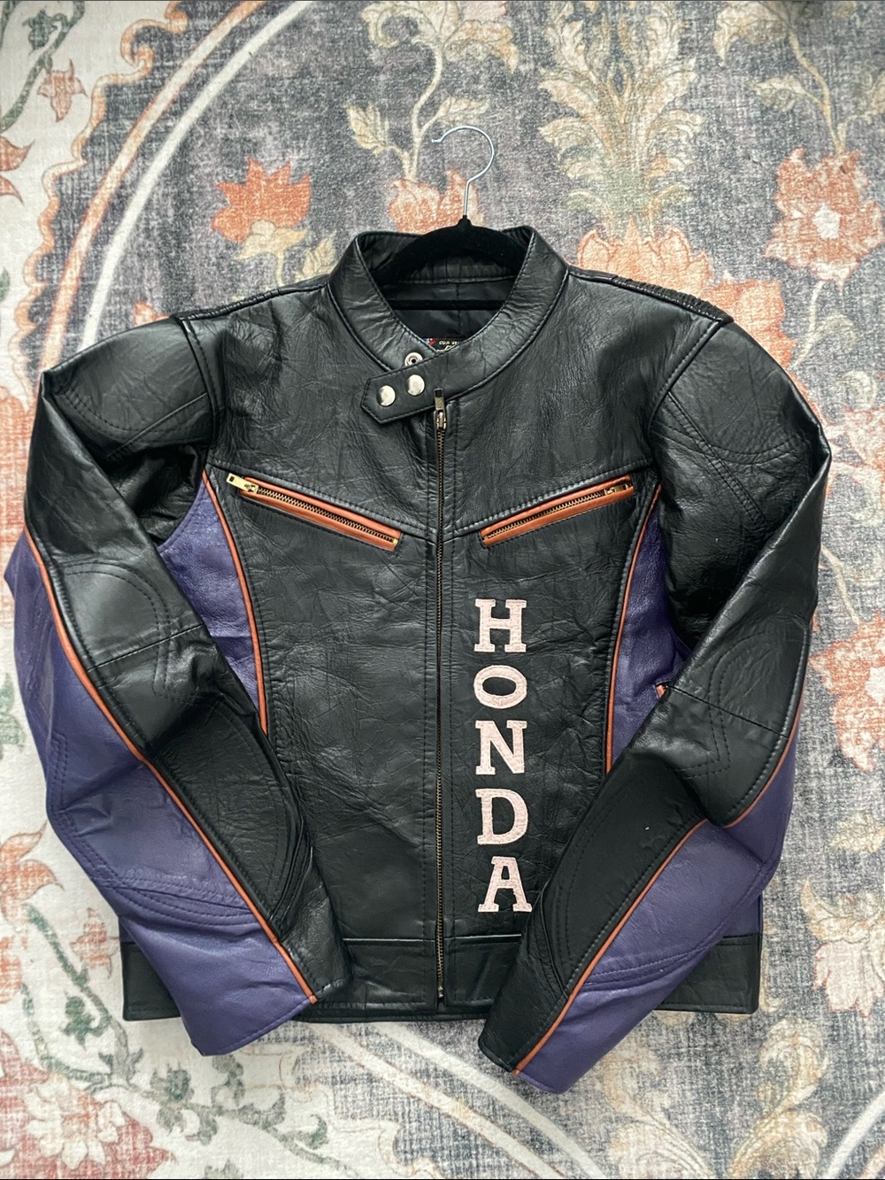 VINTAGE Honda Women's Black & Purple Leather Motorcycle Jacket